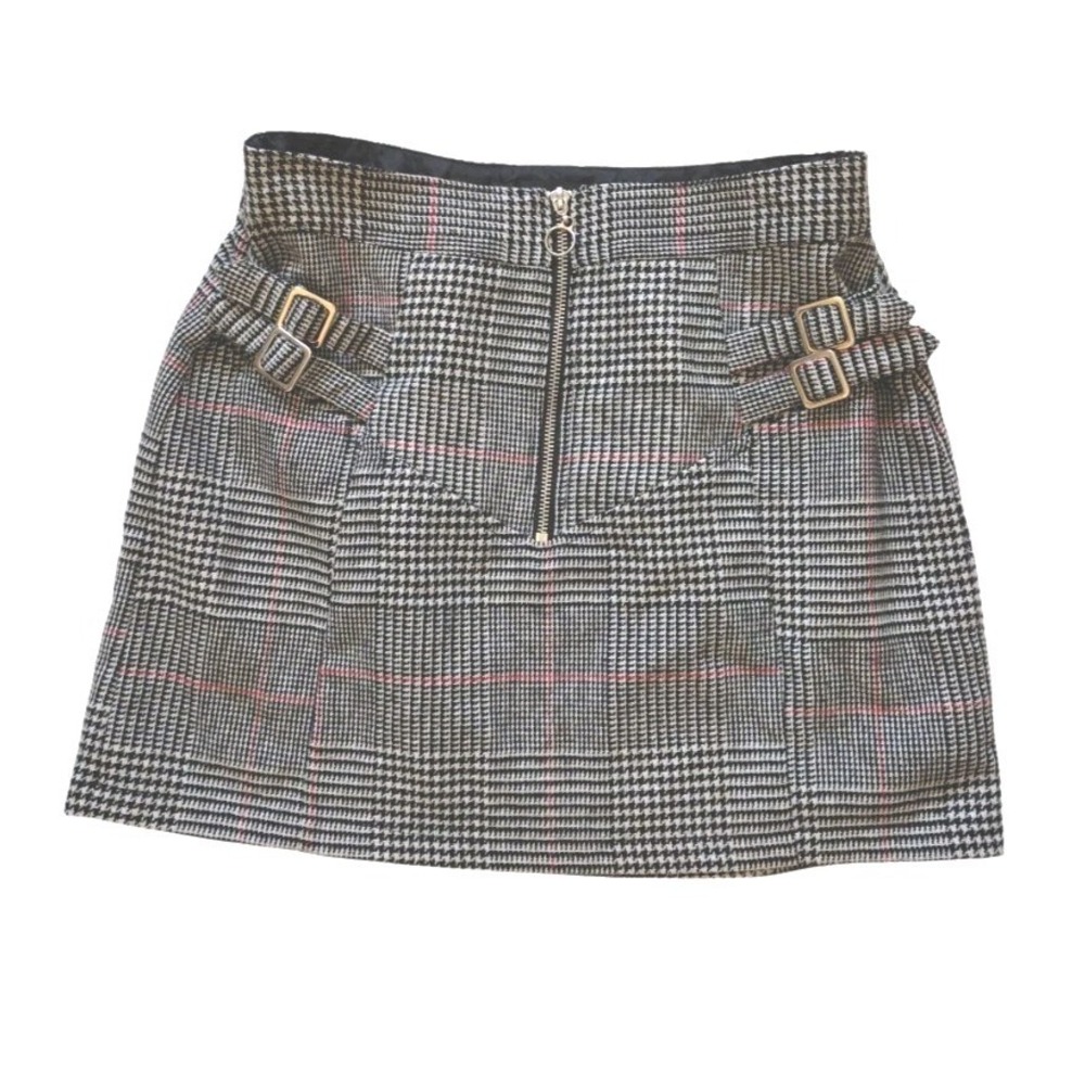 Topshop Mini Skirt Woman's 6P Black White Tweed Herringbone Academia Grunge Zip